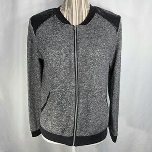 One Clothing Grey & Black Visible Zipper Quilted Shoulder Full Zip Jacket Medium